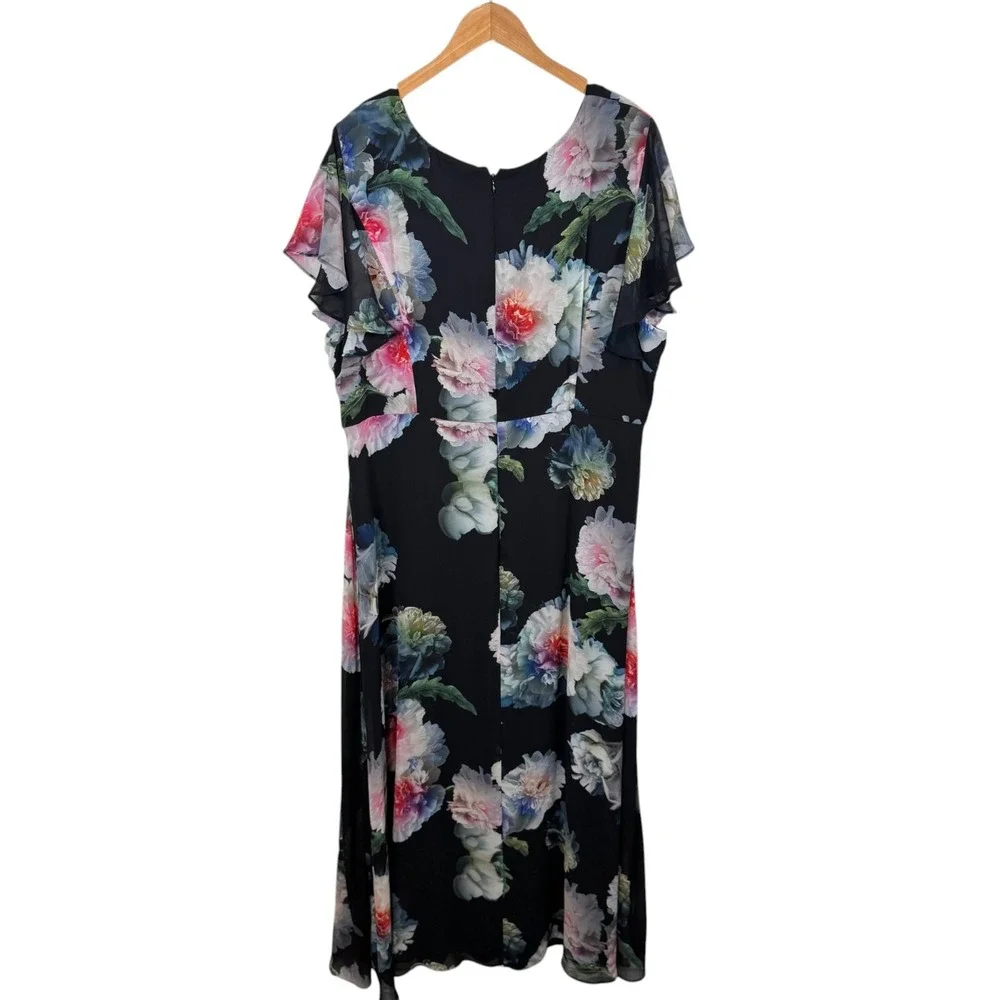 Adrianna Papell Floral Jumpsuit Dress Overlay V-Neck Chiffon Women Plus Size 22W